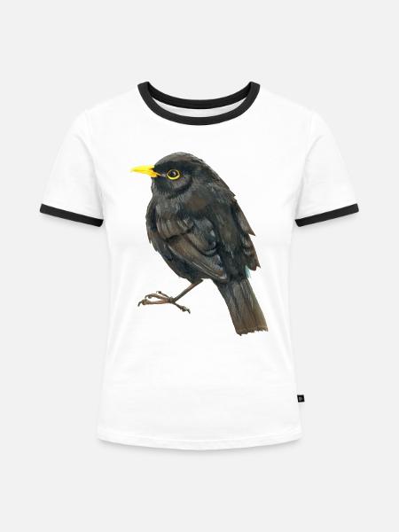 Amsel - Frauen Kontrast-T-Shirt - Weiß/Schwarz