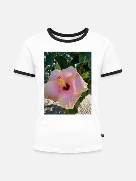 Hibiskus - Frauen Kontrast-T-Shirt - Weiß/Schwarz