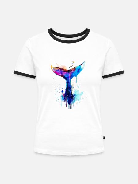 Walflosse, Flosse,wal, Walfisch, Graffiti - Frauen Kontrast-T-Shirt - Weiß/Schwarz