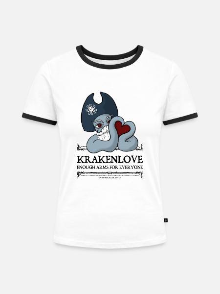 KrakenLove White Collection - Frauen Kontrast-T-Shirt - Weiß/Schwarz