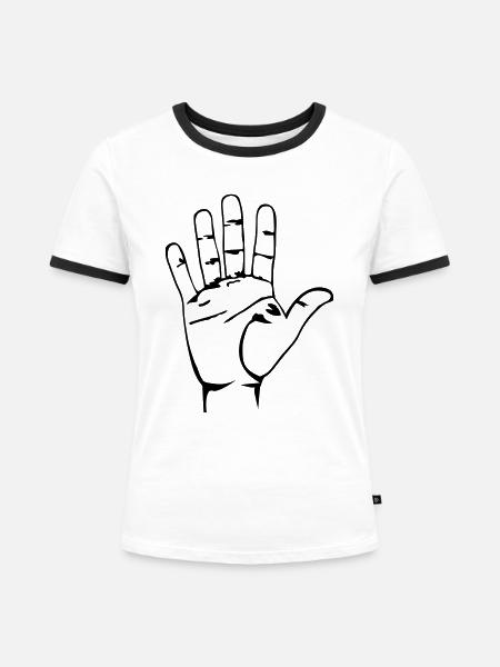 Hand - Frauen Kontrast-T-Shirt - Weiß/Schwarz
