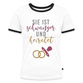 Schwanger und heirate Braut Babybauch JGA Gruppe2 - Frauen Kontrast-T-Shirt - Weiß/Schwarz - Vorne - Selfina (174cm)