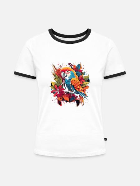 Exotischer Papagei-Wirbelwind - Frauen Kontrast-T-Shirt - Weiß/Schwarz
