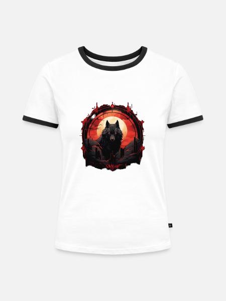 Dystopischer Wolfenkreis - Frauen Kontrast-T-Shirt - Weiß/Schwarz