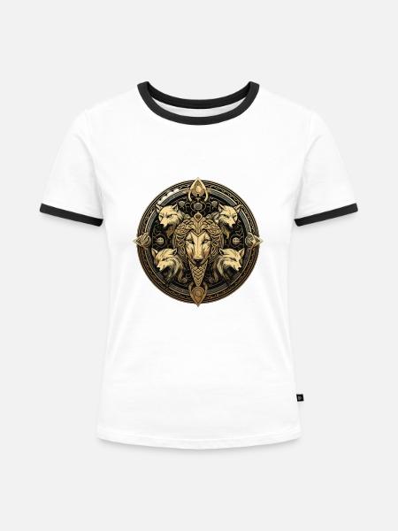 Mystischer Wolfskreis - Frauen Kontrast-T-Shirt - Weiß/Schwarz