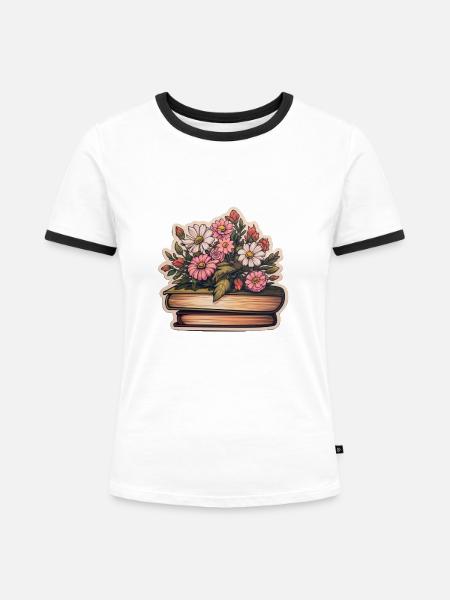 Bücher Sticker - Frauen Kontrast-T-Shirt - Weiß/Schwarz