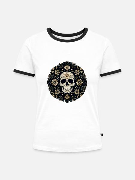 Skull Whirlwind Circle - Frauen Kontrast-T-Shirt - Weiß/Schwarz