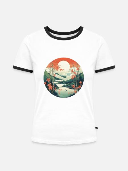 Asien-Asymmetrie - Frauen Kontrast-T-Shirt - Weiß/Schwarz