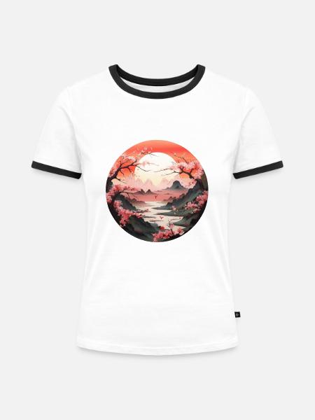 Blütenlandschaft - Frauen Kontrast-T-Shirt - Weiß/Schwarz
