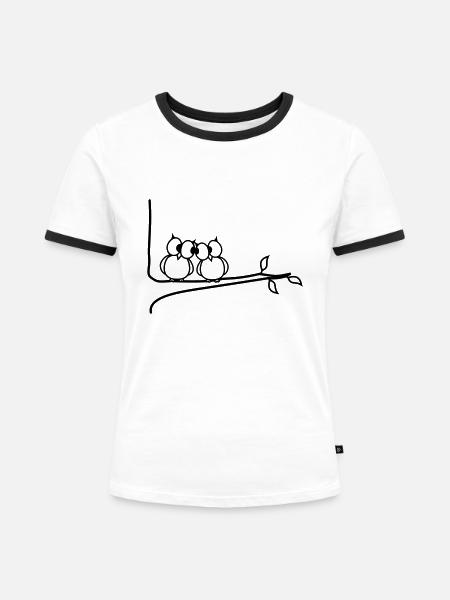 verliebte Eulen - Frauen Kontrast-T-Shirt - Weiß/Schwarz