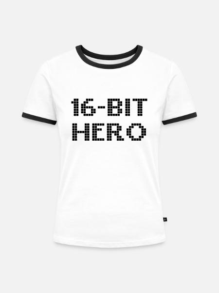 16-Bit Hero - schwarz - Frauen Kontrast-T-Shirt - Weiß/Schwarz