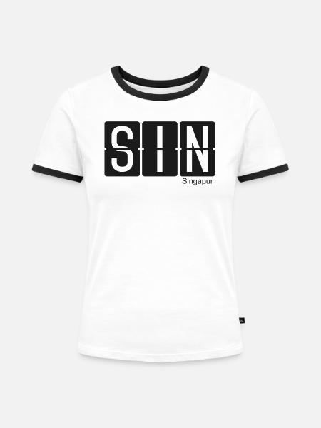Singapur - Frauen Kontrast-T-Shirt - Weiß/Schwarz