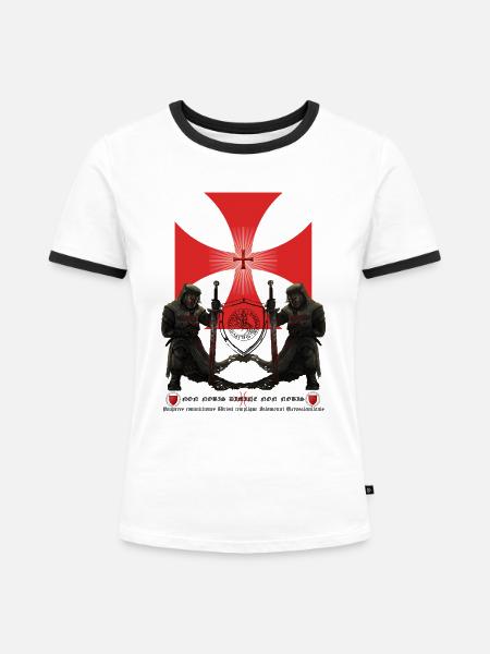 Templer mit Tatzenkreuz - Frauen Kontrast-T-Shirt - Weiß/Schwarz