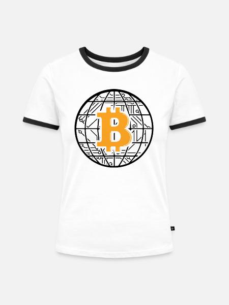 Bitcoin Blockchain Globe - Frauen Kontrast-T-Shirt - Weiß/Schwarz