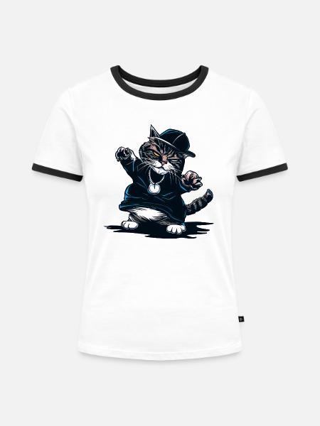 Cat Die Rap-Künstlerin - Frauen Kontrast-T-Shirt - Weiß/Schwarz