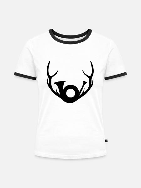 Geweih und Jagdhorn - Frauen Kontrast-T-Shirt - Weiß/Schwarz