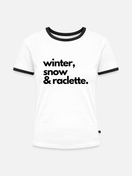 Winter, Schnee & Raclette - Frauen Kontrast-T-Shirt - Weiß/Schwarz