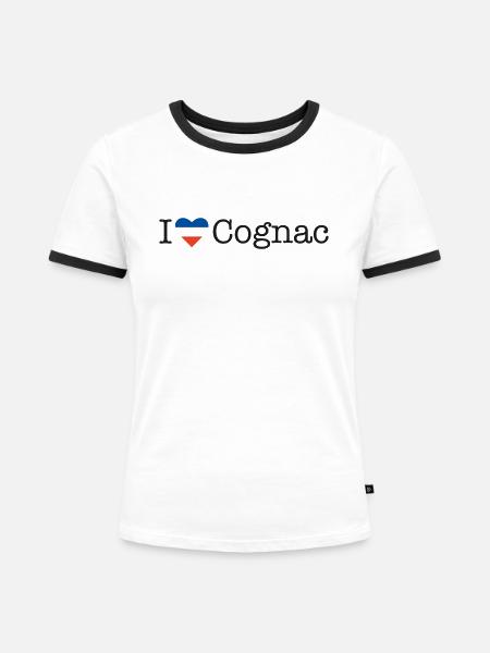 I love Cognac - Frauen Kontrast-T-Shirt - Weiß/Schwarz
