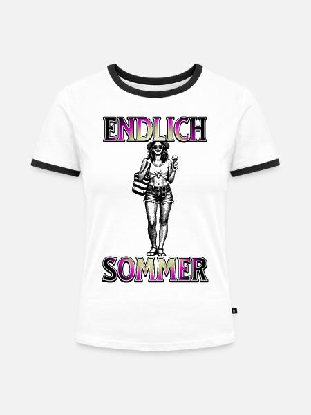 Endlich Sommer  - Frauen Kontrast-T-Shirt - Weiß/Schwarz