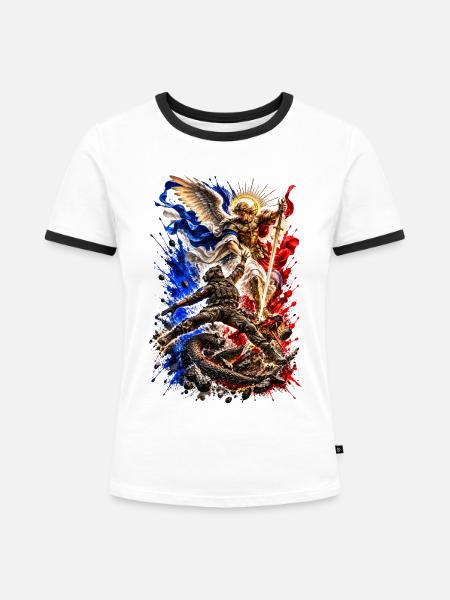 St. Michael der Beschützer - Frauen Kontrast-T-Shirt - Weiß/Schwarz