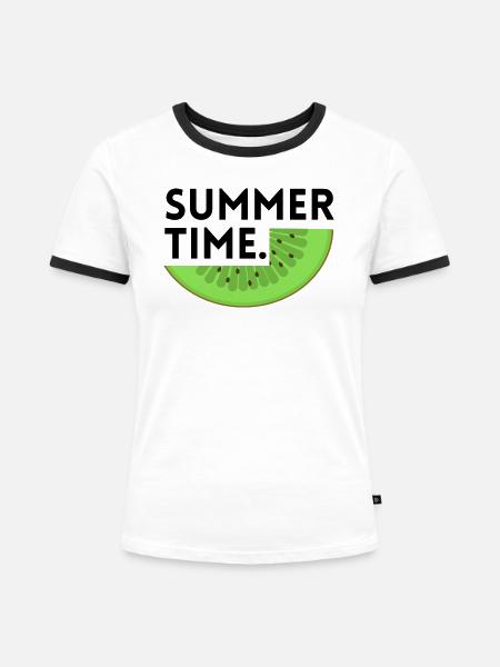 Sommerzeit - Kiwi - Frauen Kontrast-T-Shirt - Weiß/Schwarz