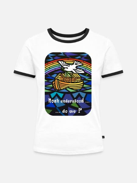 Noahs Regenbogen - Frauen Kontrast-T-Shirt - Weiß/Schwarz