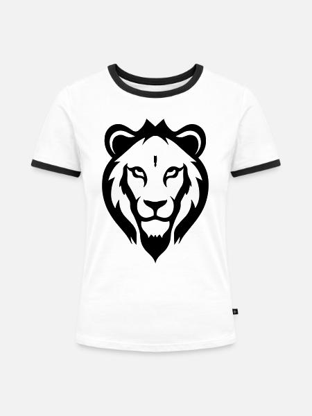 Felin Dschungel Löwenkopf - Frauen Kontrast-T-Shirt - Weiß/Schwarz