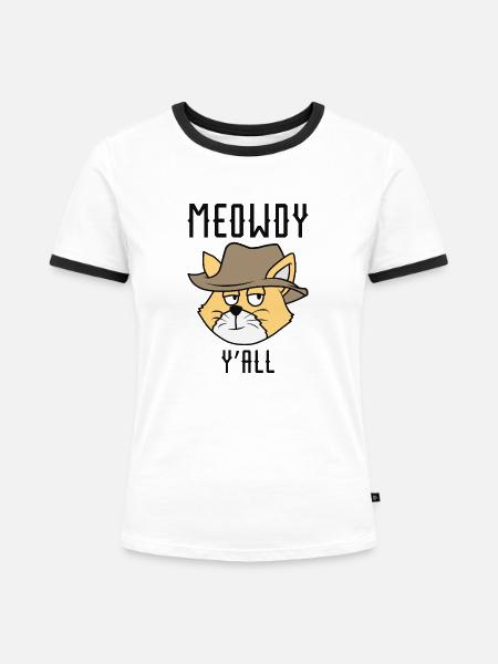 Meowdy Y'all - Frauen Kontrast-T-Shirt - Weiß/Schwarz