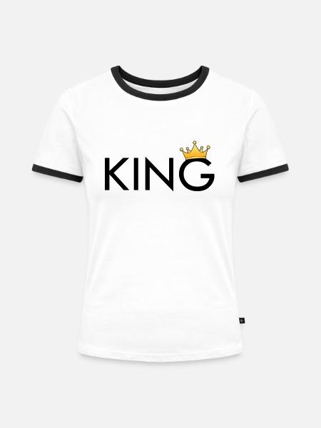 KING mit Krone - Frauen Kontrast-T-Shirt - Weiß/Schwarz