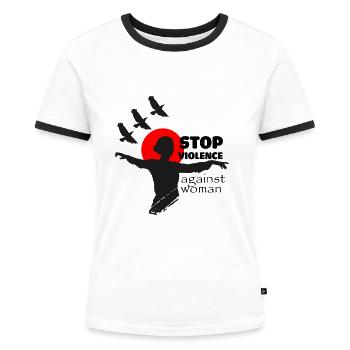 Gewalt gegen Frau stoppen - Frauen Kontrast-T-Shirt - Weiß/Schwarz - Vorne - Selfina (174cm)