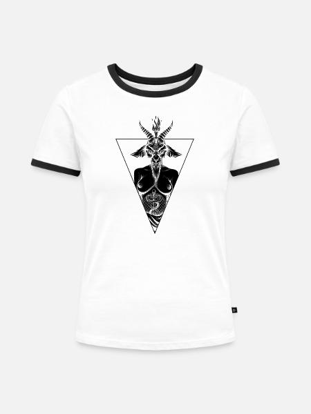 Dämonische Baphomet-Ziege - Frauen Kontrast-T-Shirt - Weiß/Schwarz