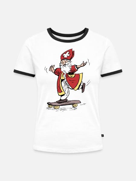 Heilige auf Skateboard Färbung - Frauen Kontrast-T-Shirt - Weiß/Schwarz