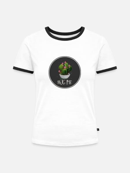 Hug Cactus - Frauen Kontrast-T-Shirt - Weiß/Schwarz