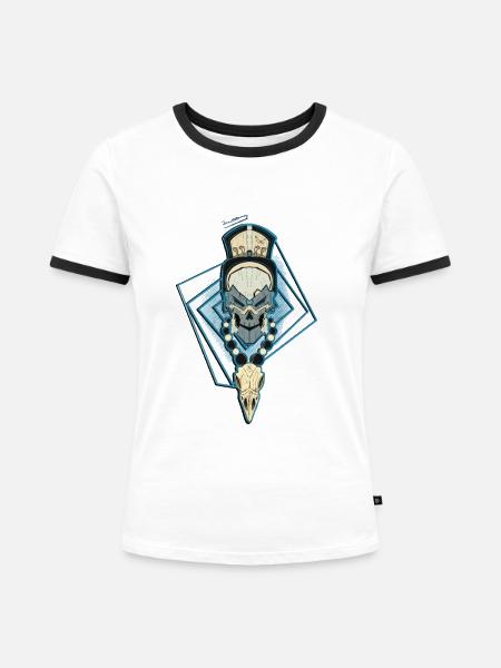 Blauer Schädel Tribal Schmuck - Frauen Kontrast-T-Shirt - Weiß/Schwarz