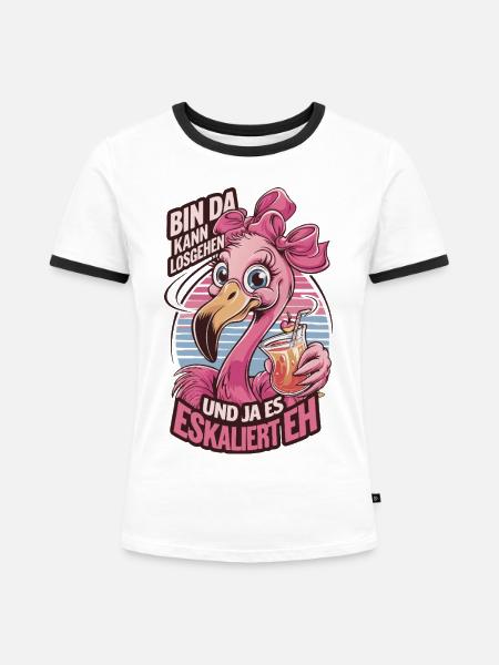 Party Flamingo Spruchmotiv mit Cocktail - Frauen Kontrast-T-Shirt - Weiß/Schwarz