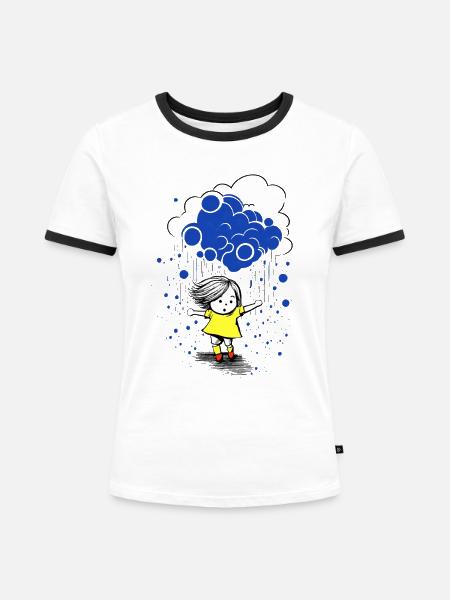 Kleines Mädchen im Regen MBP - Frauen Kontrast-T-Shirt - Weiß/Schwarz