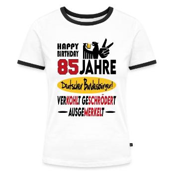 Geburtstag CDU SPD FDP Grün Politik Alter Jahre 85 - Frauen Kontrast-T-Shirt - Weiß/Schwarz - Vorne - Selfina (174cm)