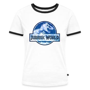 Jurassic World Logo Mit T-Rex Blau - Frauen Kontrast-T-Shirt - Weiß/Schwarz - Vorne - Selfina (174cm)