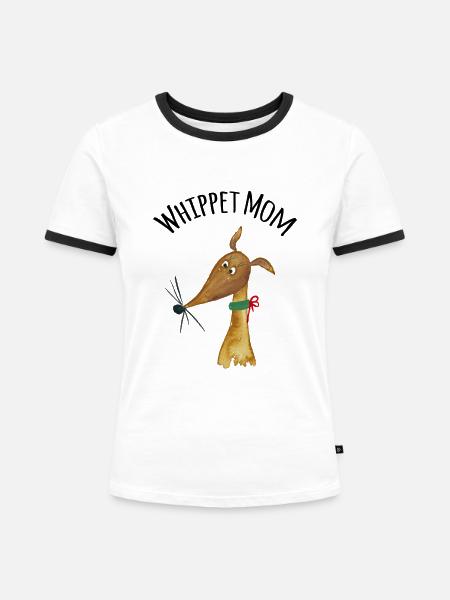 Whippet Mom fawn - Frauen Kontrast-T-Shirt - Weiß/Schwarz