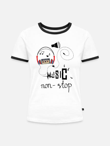 Music non stop - Frauen Kontrast-T-Shirt - Weiß/Schwarz
