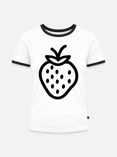 Erdbeere - Frauen Kontrast-T-Shirt - Weiß/Schwarz