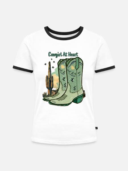 Western Boots - Frauen Kontrast-T-Shirt - Weiß/Schwarz