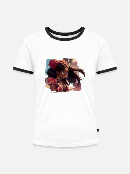 Schwarzes Mädchen mit urbanem Hintergrund - Frauen Kontrast-T-Shirt - Weiß/Schwarz