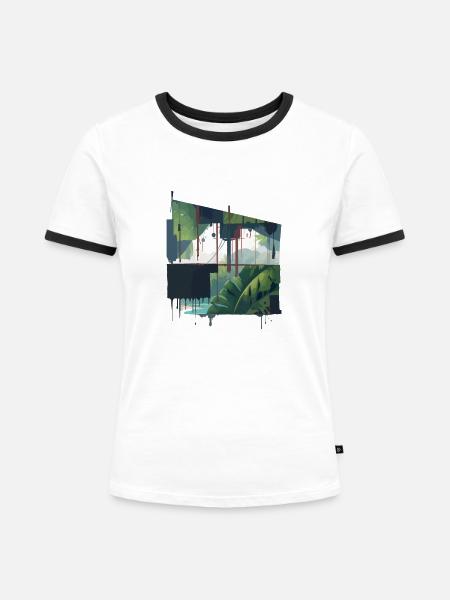 Dschungel-Kunst - Frauen Kontrast-T-Shirt - Weiß/Schwarz