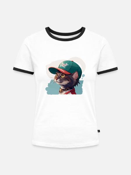 Coole Katze - Frauen Kontrast-T-Shirt - Weiß/Schwarz