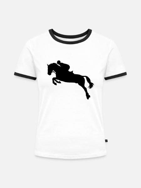 Springreiten Pferd - Frauen Kontrast-T-Shirt - Weiß/Schwarz