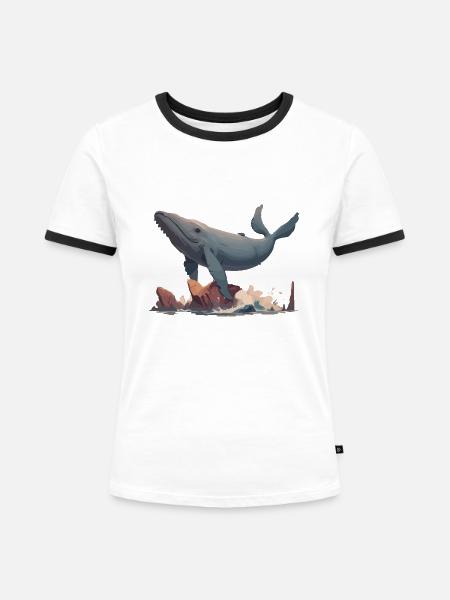 Fliegender Wal - Frauen Kontrast-T-Shirt - Weiß/Schwarz