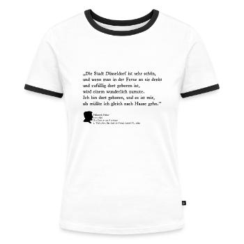 Heinrich Heine: Die Stadt Düsseldorf - Frauen Kontrast-T-Shirt - Weiß/Schwarz - Vorne - Selfina (174cm)
