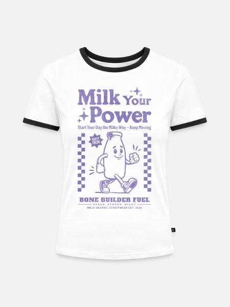 MilchPower Flasche - Frauen Kontrast-T-Shirt - Weiß/Schwarz