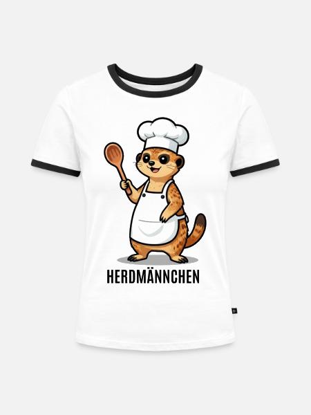 Herdmännchen Koch Gastronomie Beikoch Lustig - Frauen Kontrast-T-Shirt - Weiß/Schwarz